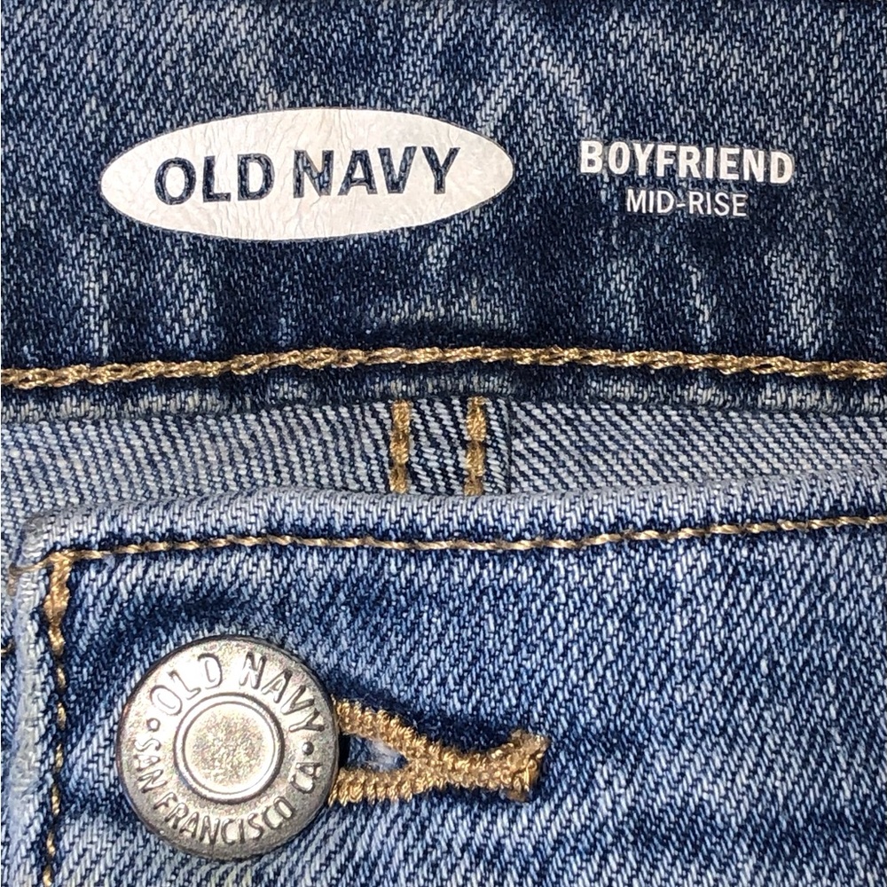 Old Navy Women's Distressed Boyfriend Mid Rise Denim Blue Jeans - 10 Tall - Picture 7 of 11